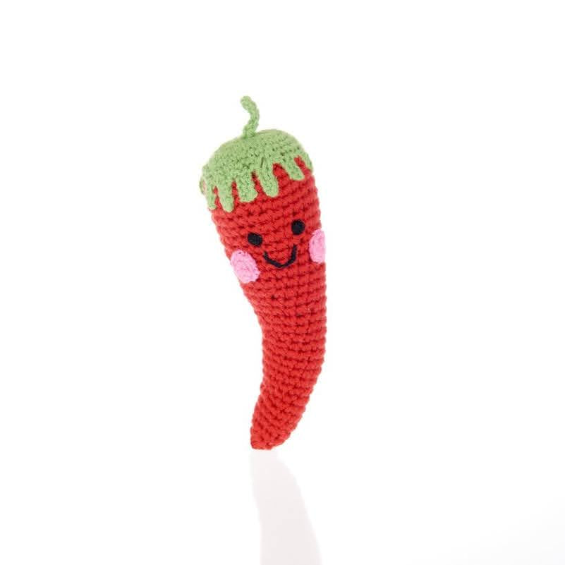 Friendly Vegetable Red Chilli Pepper Baby Rattle - Crochet Cotton